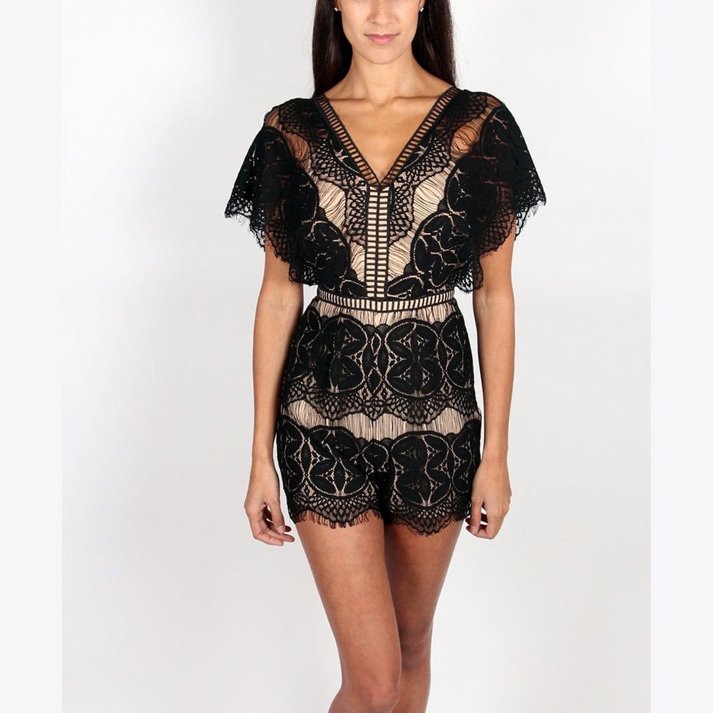 Adelyn Rae Black Lace Romper